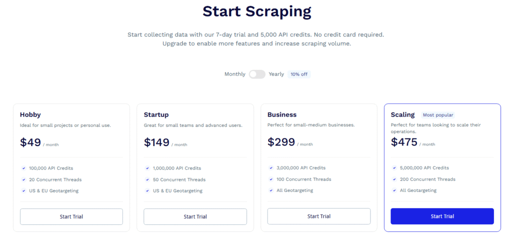 scraperapi pricing